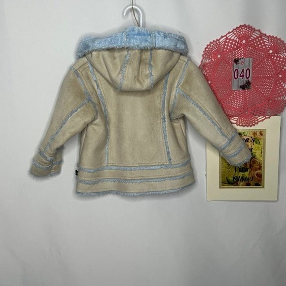Rothschild Faux Beige Suede and Sherpa Blue Lined Hooded Coat Size 18M - Picture 4 of 11